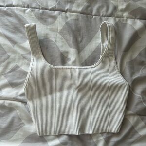Babaton White Ribbed Crop Top